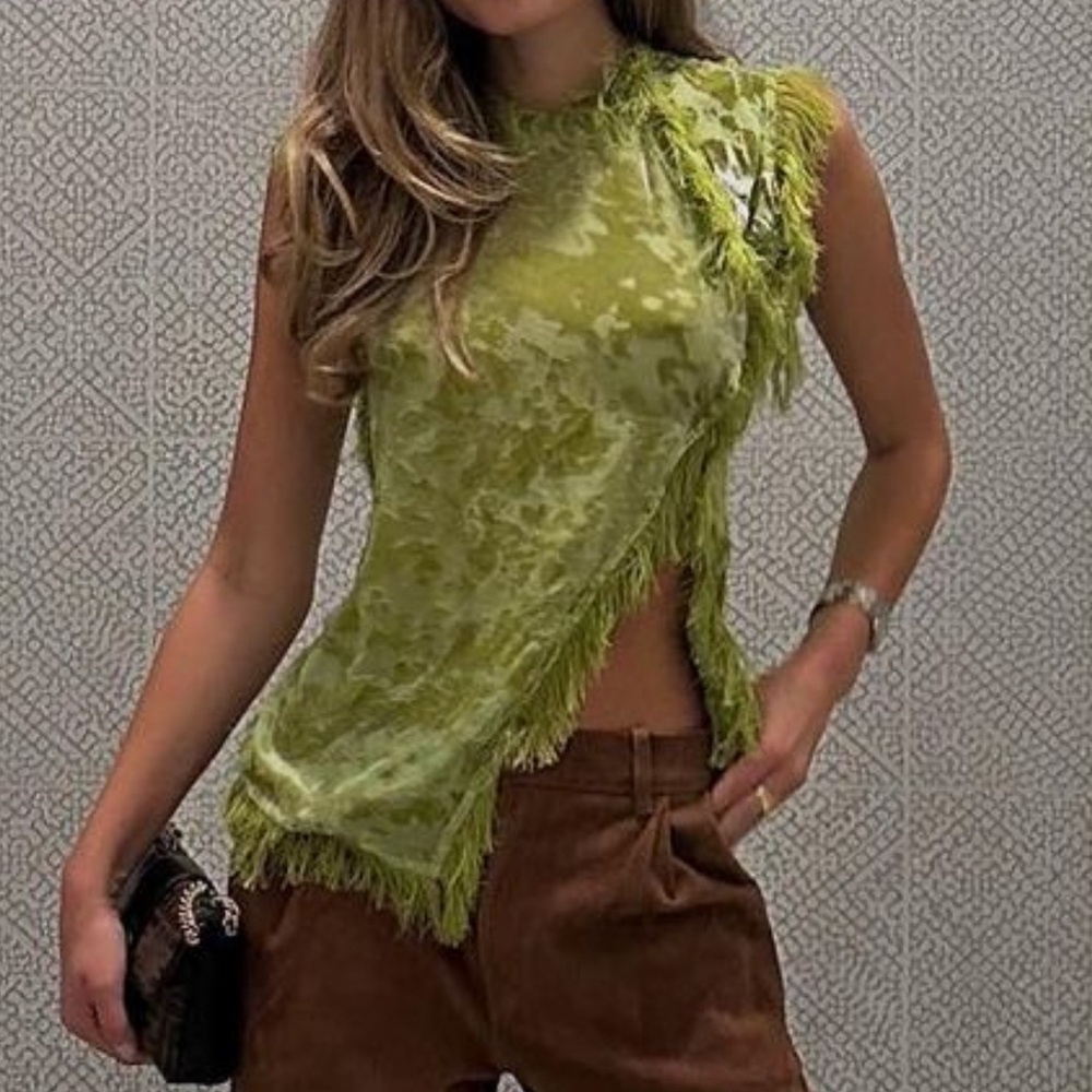 ISO Acne Studios Devore fringe trimmed mesh top